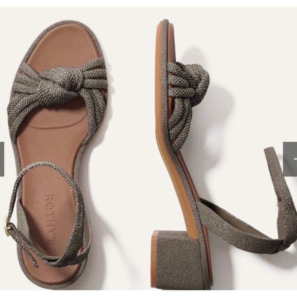 Rothy's The Knot Sandal Silver Sand Metallic Block Heel W7 256_005_SVRSN_7